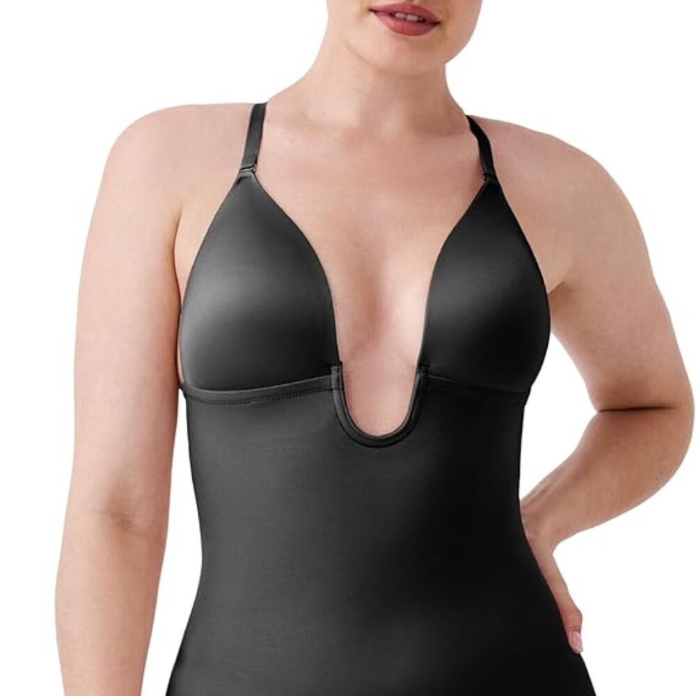 Fancy Shaping Plunge Low-Back Thong Bodysuit